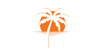 Orange Palm Silhouette Against Black Backdrop Depicting Evening Sun and Waves