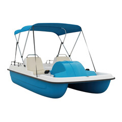 Bright blue and white pedal boat with canopy ready for lake fun transparent background