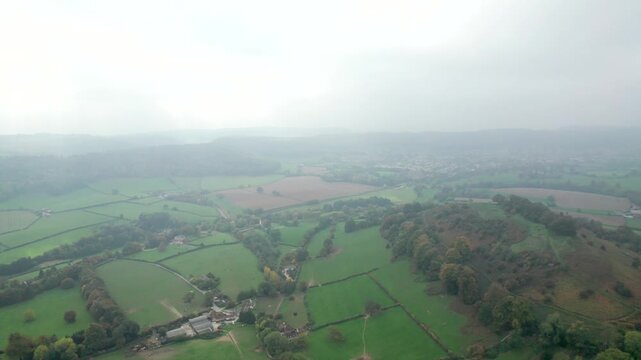 amazing aerial view Uley, Village in Cotswolds, near Dursley. Autumn Travel in United Kingdom