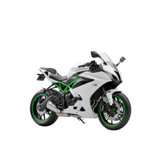 Obraz premium Sleek white sportbike with green accents motorcycle ready for speed and performance transparent background
