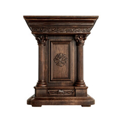 Fototapeta premium PNG of Elegant wooden pedestal with intricate carvings, showcasing classic design and rich textures.