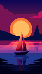 Sailboat on calm water at sunset with vibrant colors and reflection