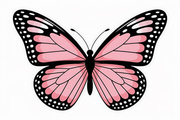 Delicate pink and black butterfly, wings gracefully spread, symbolizing transformation and natural beauty.