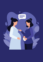 Two pregnant women talking about their experiences and sharing advice during their pregnancies.