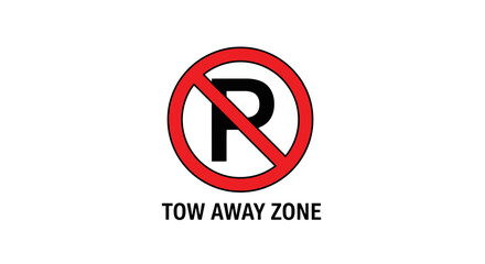 Prohibited Parking Symbol on Black Background, Tow Away Zone Sign Illustration