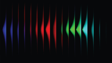 Vector art of abstract spectrum of colorful vertical light bars on black