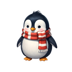 Obraz premium Cute penguin with striped scarf isolated on transparent background