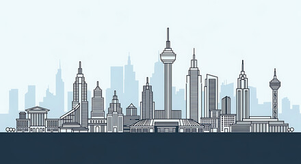 Obraz premium Modern Urban Skyline Illustration Series with Architectural Landmarks and Sunset Gradients