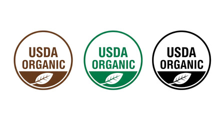 Usda organic label in brown, green, and black isolated on transparent background