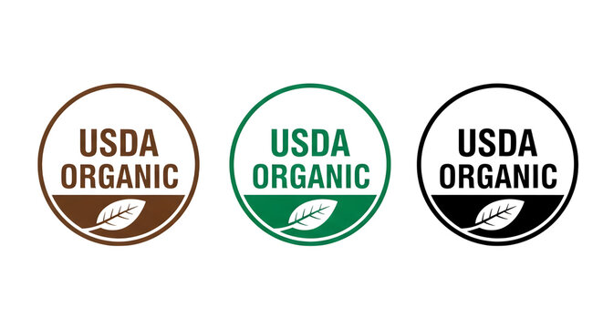 Usda organic label in brown, green, and black isolated on transparent background