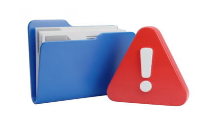Digital folder icon with red warning exclamation mark symbol alert