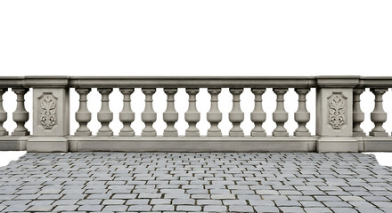 Stone balustrade with ornate carvings isolated on transparent background