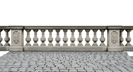 Stone balustrade with ornate carvings isolated on transparent background