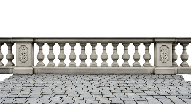 Stone balustrade with ornate carvings isolated on transparent background