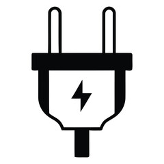 Obraz premium Bold Black Electrical Power Plug Silhouette Icon with Energy Symbol