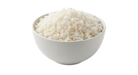 Bowl of white rice isolated on transparent background, a staple food worldwide