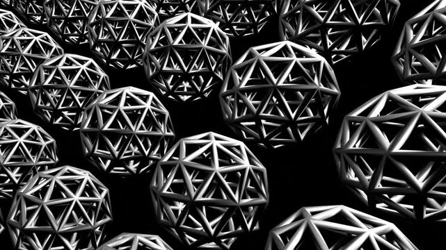 3d animation of wiremesh grey sphere metal.Captivating green patterns emerge as dynamic light transforms the visual space in an intricate digital display