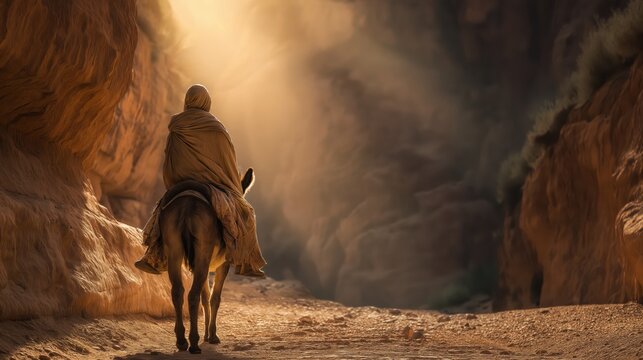 Balaam encounters the angel. On a desert path, his donkey halts before a radiant angel with a flaming sword, symbolizing divine warning and God&rsquo;s power.