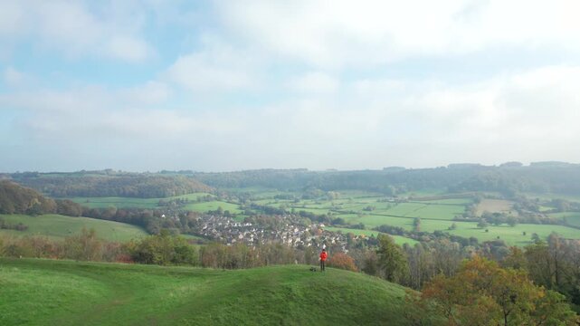 amazing aerial view Uley, Village in Cotswolds, near Dursley. Autumn Travel in United Kingdom
