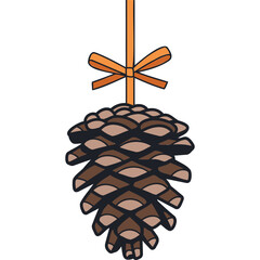 Pinecone Ornament with Ribbon christmas holiday decoration brown orange hanging plant nature winter seasonal