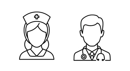 Simple line art illustration of a nurse and a doctor shown side by side