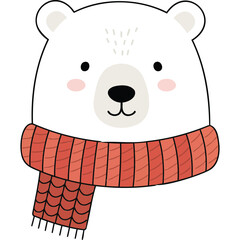 Cute Polar Bear Wearing a Scarf Illustration animal winter cartoon mammal arctic cold head face design