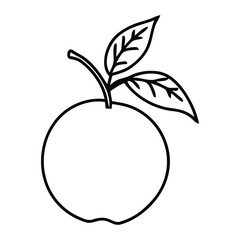 Simple line art outline illustration of a fresh apple with leaves