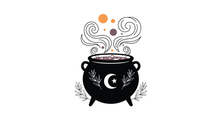 A magical cauldron bubbling with mysterious potions and cosmic energy.