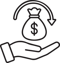 Money, budget, savings, loan, cash, earning, income, wallet, currency, dollar, card, coin, revenue, piggy bank, and profit icon set. Finance business thin line icon collection
