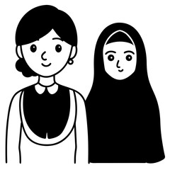 Two women standing together one wearing a hijab silhouette