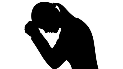 Sad Woman Silhouette in Deep Thought