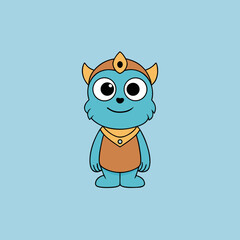 Cute blue cartoon monster character wearing a crown and vest silhouette