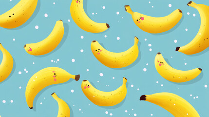 Cute banana fruit pattern for children’s wallpaper or fabric design.
