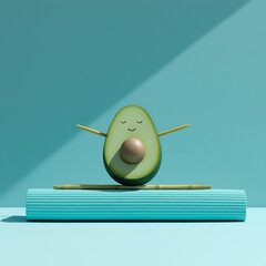 Half Avocado With Celery Stick Arms Doing Yoga Healthy Food Fitness