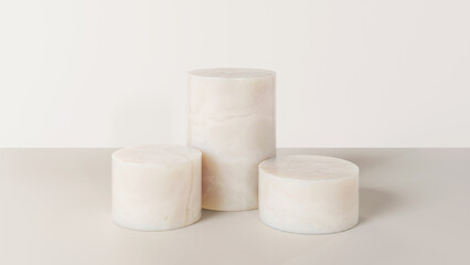 Beige Marble Cylinder Podium Scene for Product Display