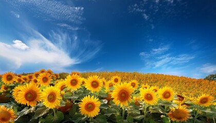 Obraz premium Blue Sky Backdrop With Bright Yellow Sunflowers