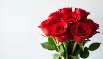 Fototapeta premium Red rose bouquet on white background – elegant symbol of love and romance. AI generated.