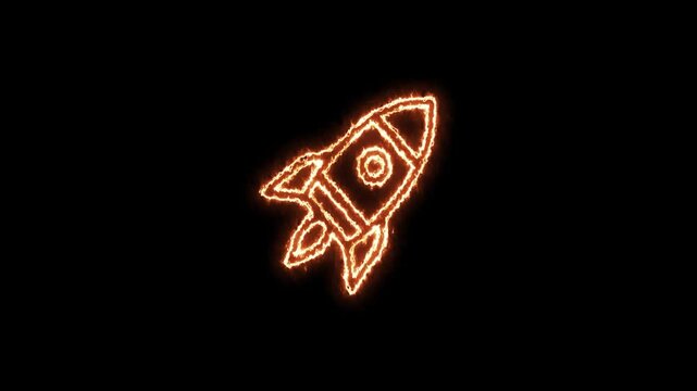 Glowing neon rocket icon isolated. Perfect for technology designs, app icons, game graphics