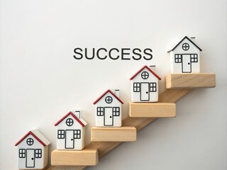 Small Model Houses Representing Growth and Achievement Concept