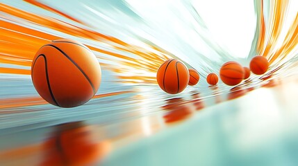 A colorful orange and pink tulip blossom beside a basketball on the fresh green field under the spring sky