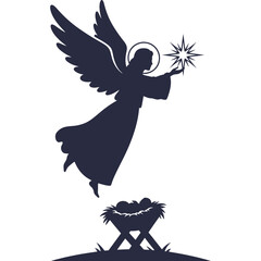 Angel with Star over Nativity Scene Silhouette christmas religion religious christian christianity jesus