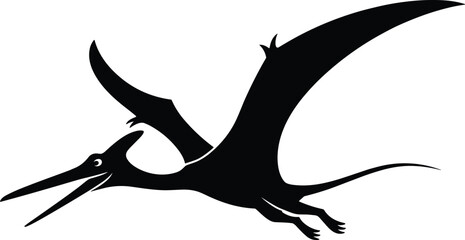 Black and white pterosaur silhouette illustration, flying prehistoric dinosaur with wings, ancient reptile vector art © Md Nayim islam