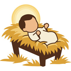Baby Jesus in Manger Illustration nativity christmas religion christianity holy infant newborn child hay