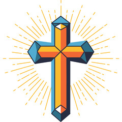 Colorful Christian Cross with Rays christianity religion religious symbol faith spiritual belief church