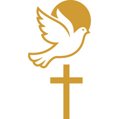 Dove and Cross Symbol in Gold religion faith peace spirituality Christianity religious holy bird flying