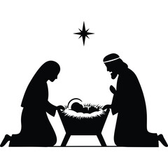 Nativity Scene Silhouette with Star of Bethlehem christmas jesus mary joseph baby holy family
