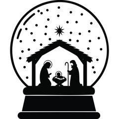 Nativity Scene in Snow Globe Silhouette christmas jesus mary joseph baby birth of christ holiday