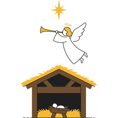 Nativity Scene with Angel and Star manger jesus christ birth christmas holy night baby religion religious