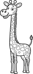 Cute cartoon giraffe black and white line art illustration, funny animal coloring page for kids and education © Md Nayim islam