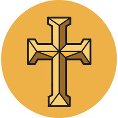 Stylized Christian Cross Icon on Gold Circle religion faith symbol religious spiritual christianity belief